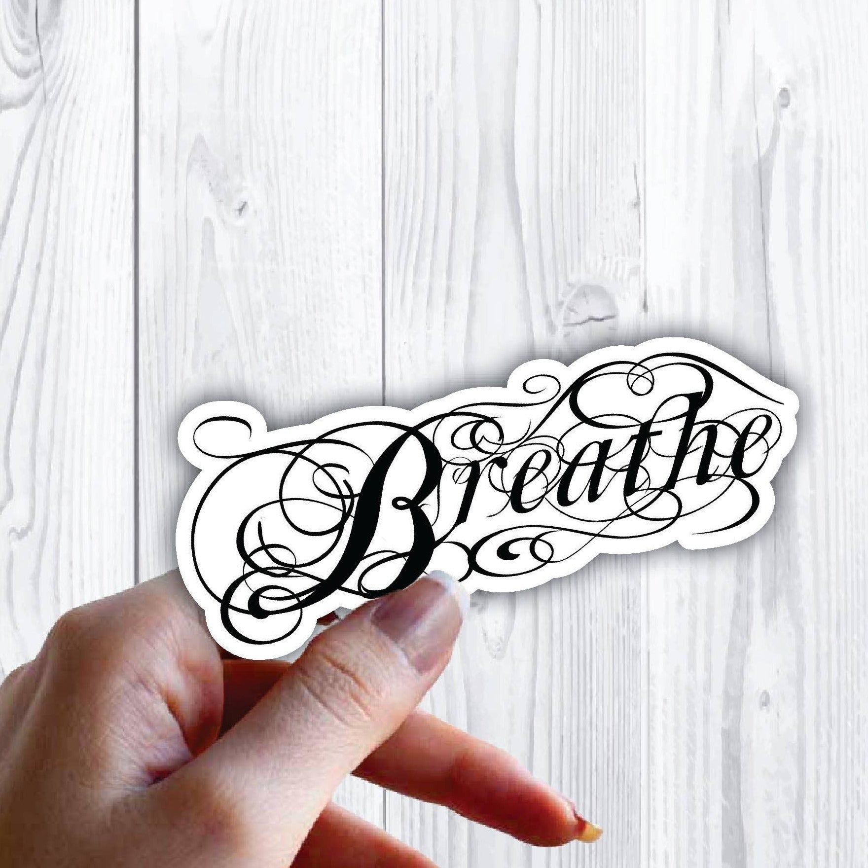 Breathe Fancy Cursive Swirls Sticker | Jessy Lane