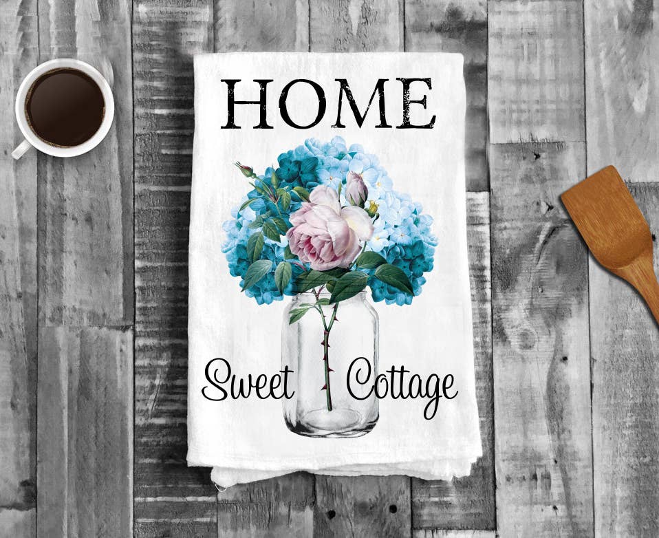 Home Sweet Cottage Flowers Mason Jar, Cotton Tea Towels