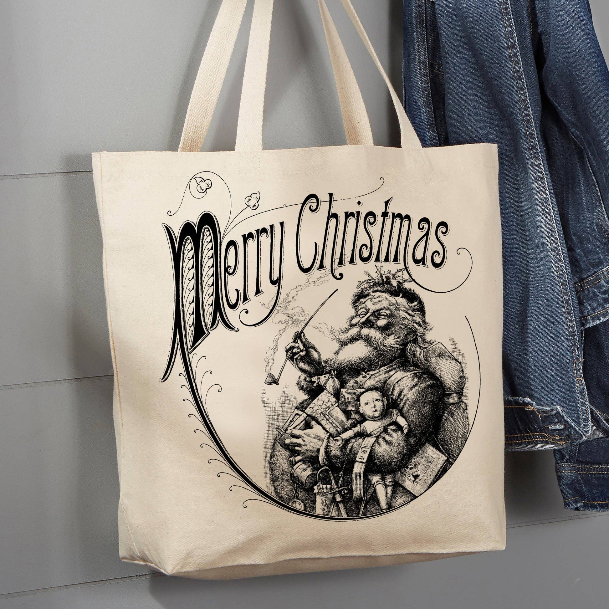 Merry Christmas Santa Clause Antique Toys, 12 oz  Tote Bag