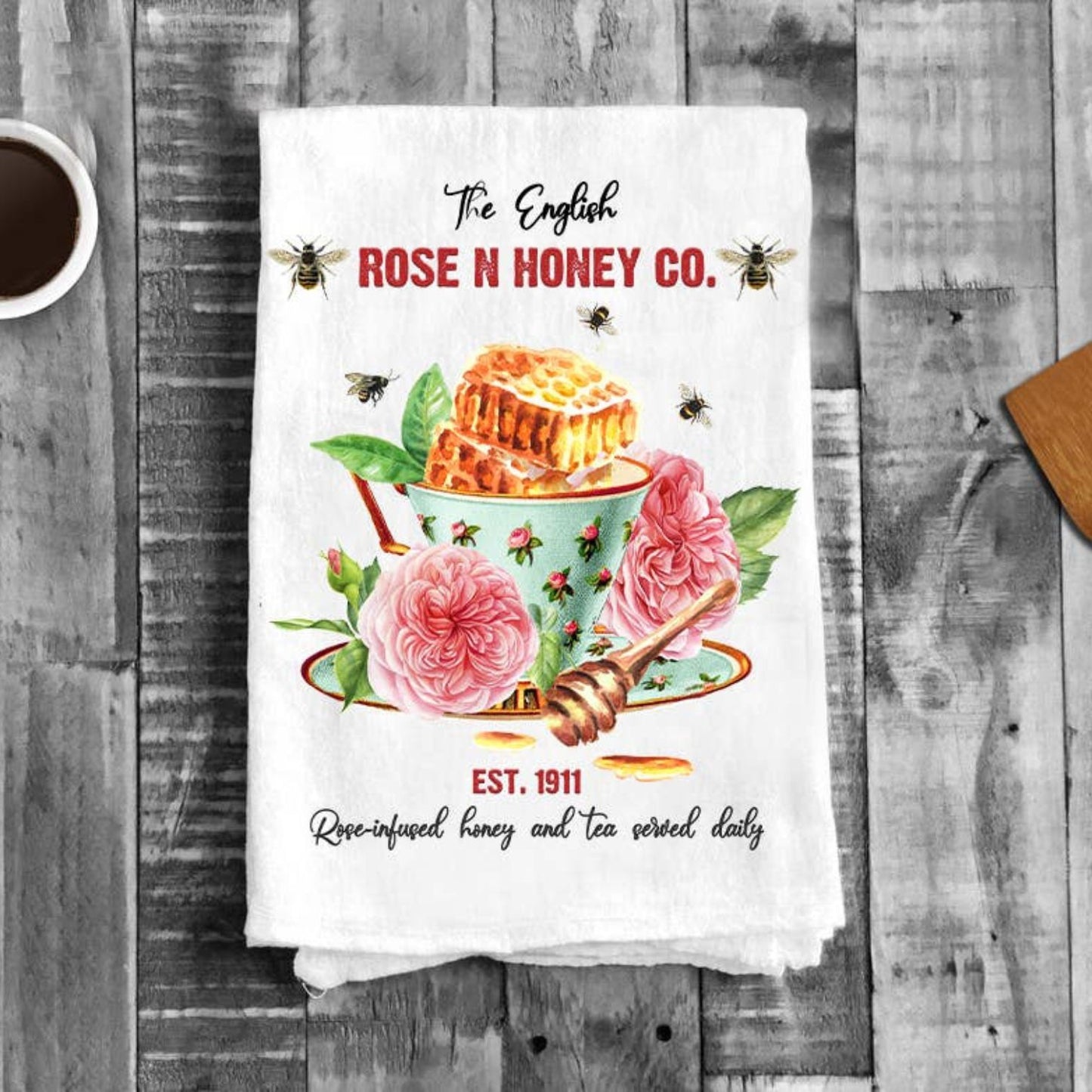 Rose & Honey English Tea Cup Kitchen Cotton Tea Towels