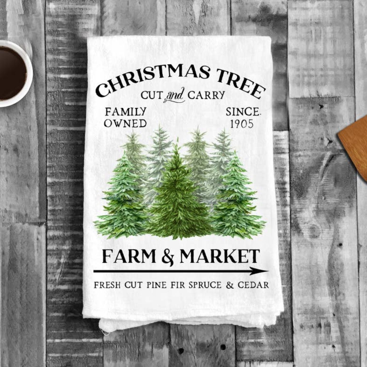 Christmas Tree Farm & Market Cotton Tea Towels Kitchen