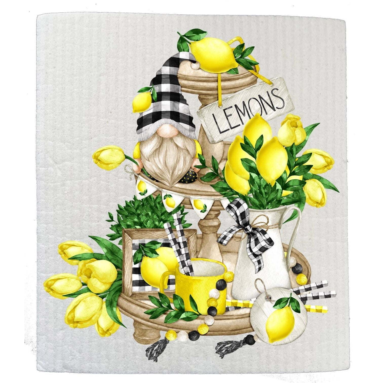 Gnome and Lemons 2 Tier Tray Kitchen SWEDISH DISH CLOTHS