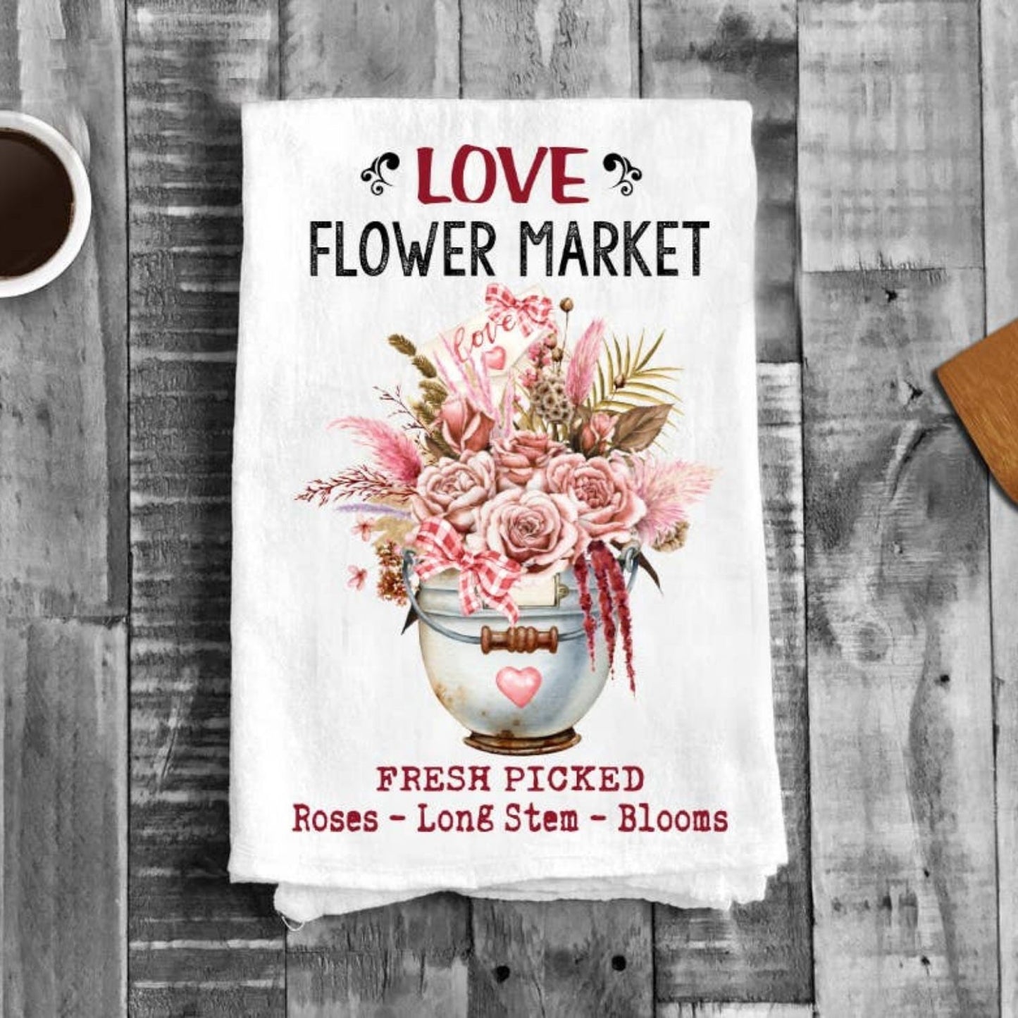 Valentine Love Boho Flower Market Cotton Tea Towels