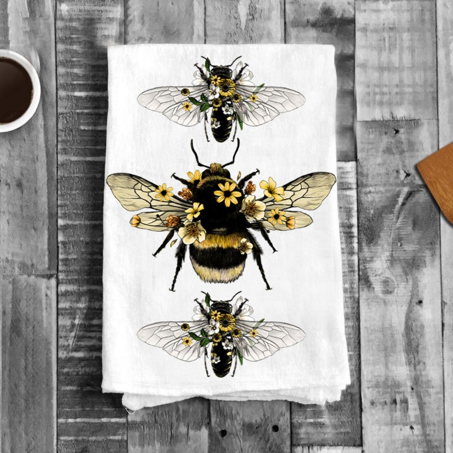 Vintage Bees Flowers Insect Kitchen Cotton Tea Towel | Jessy Lane