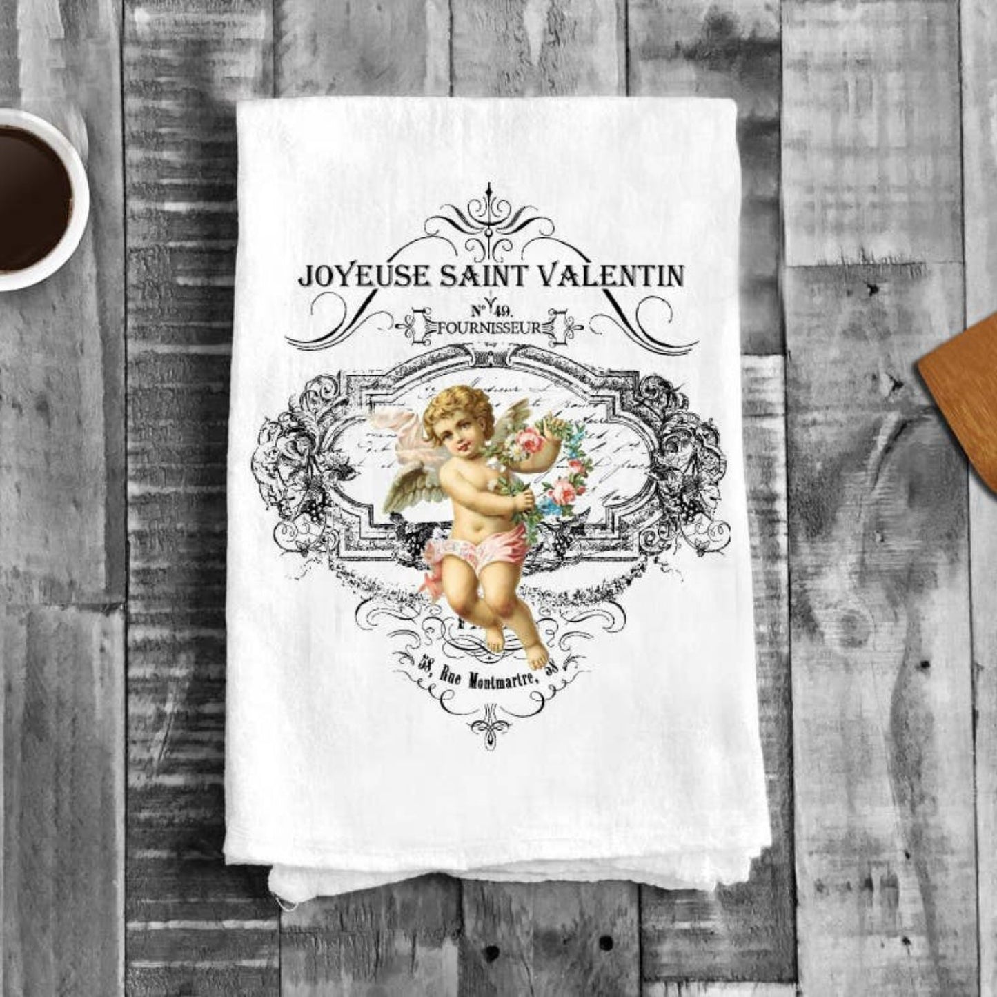 French Vintage Valentine Flour Sack Cotton Tea Towels