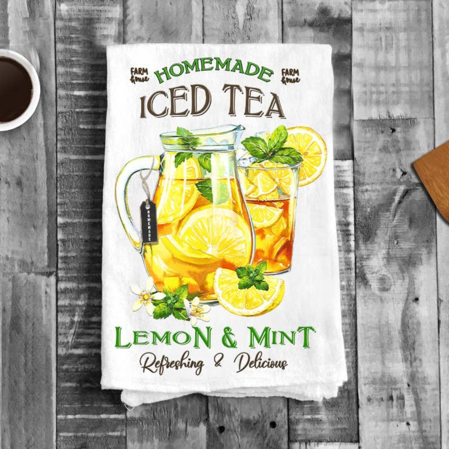 Home Made Ice Tea and Mint Cotton Flour Sack Tea Towels