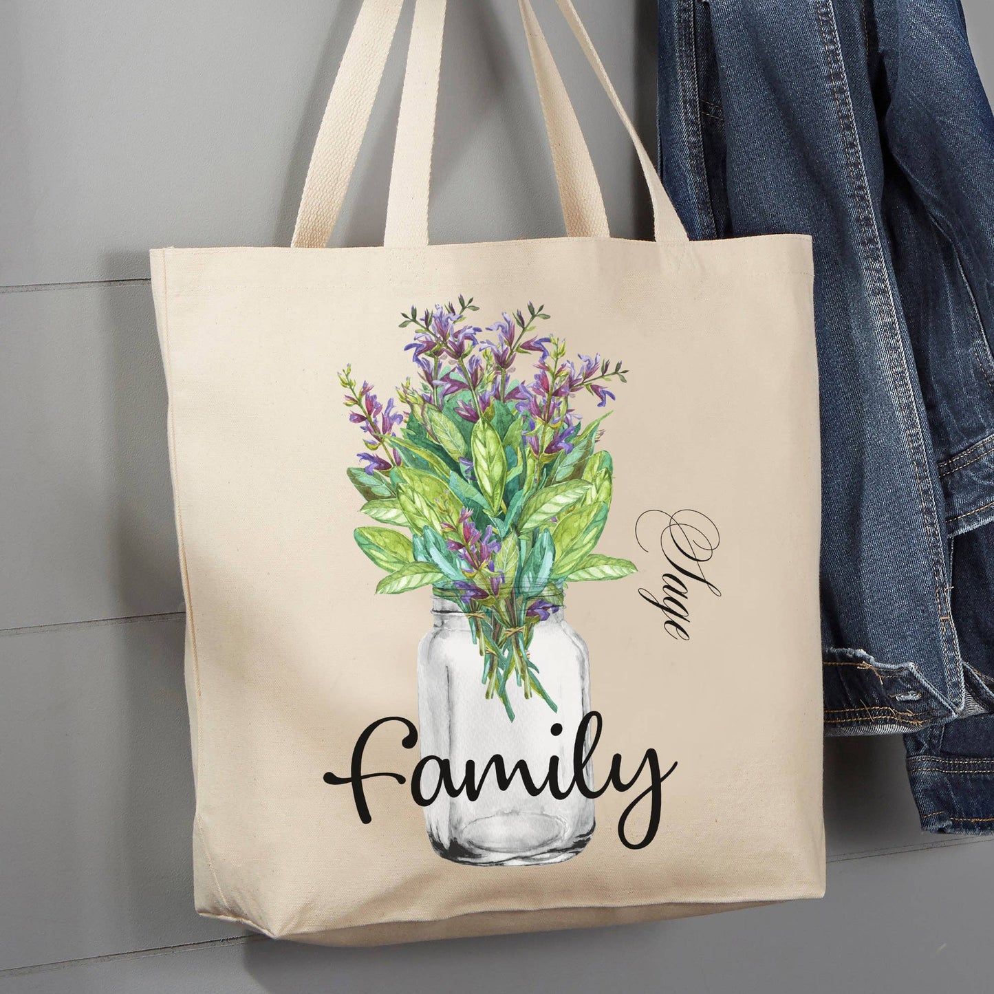 Family Flowers Sage Mason Jar, 12 oz  Tote Bag