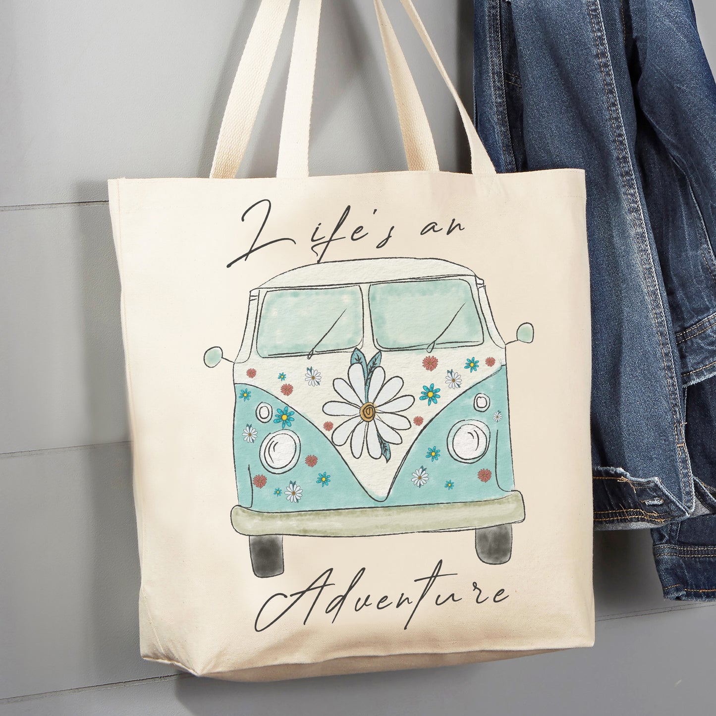 Life is an Adventure VW Bus Hippie Canvas Tote Bag