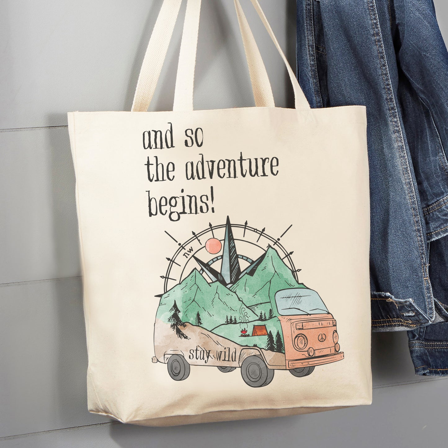 And So the Adventure Begins traveling camping hiking Canvas Tote Bag