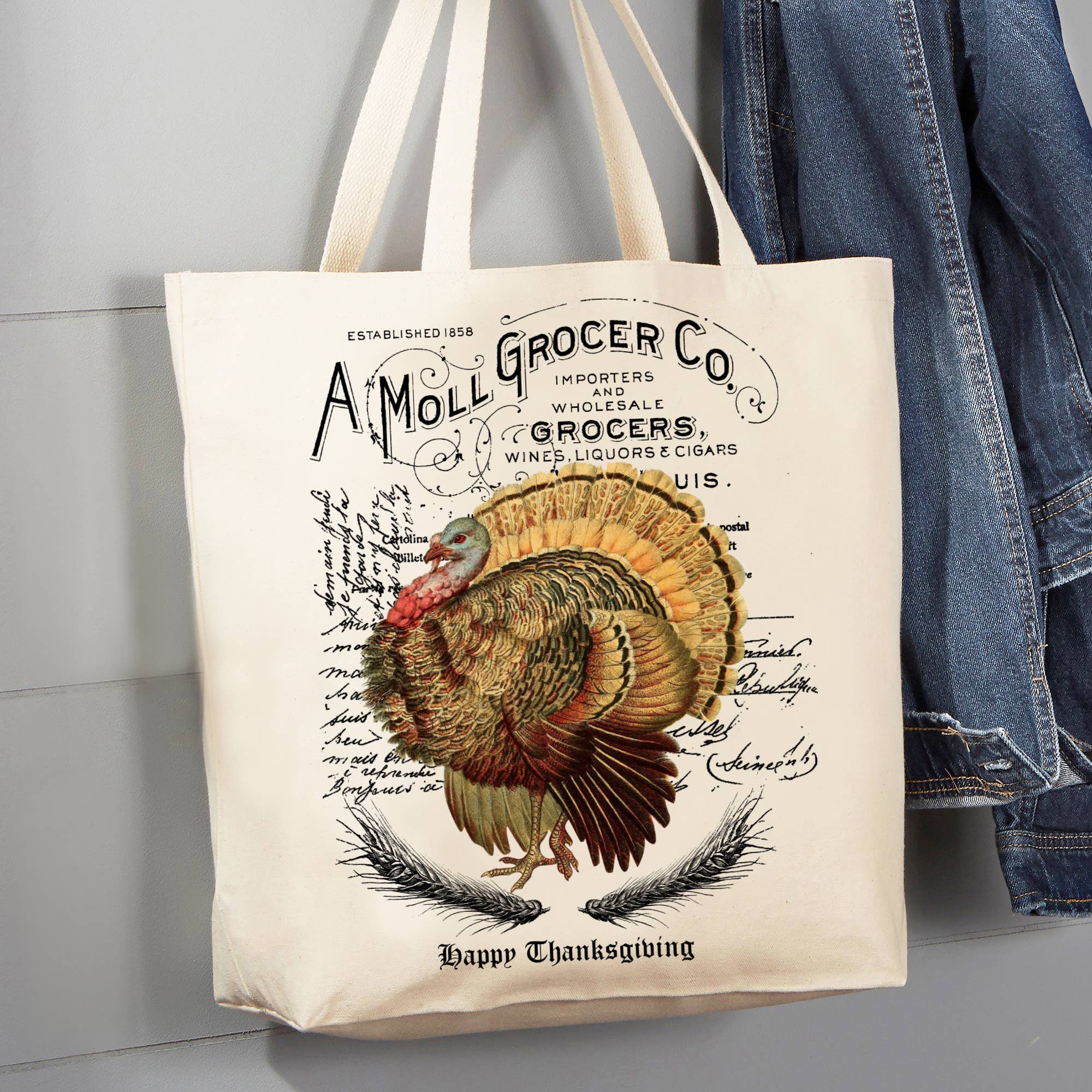 Vintage Victorian Turkey Thanksgiving 12 oz Canvas Tote Bag