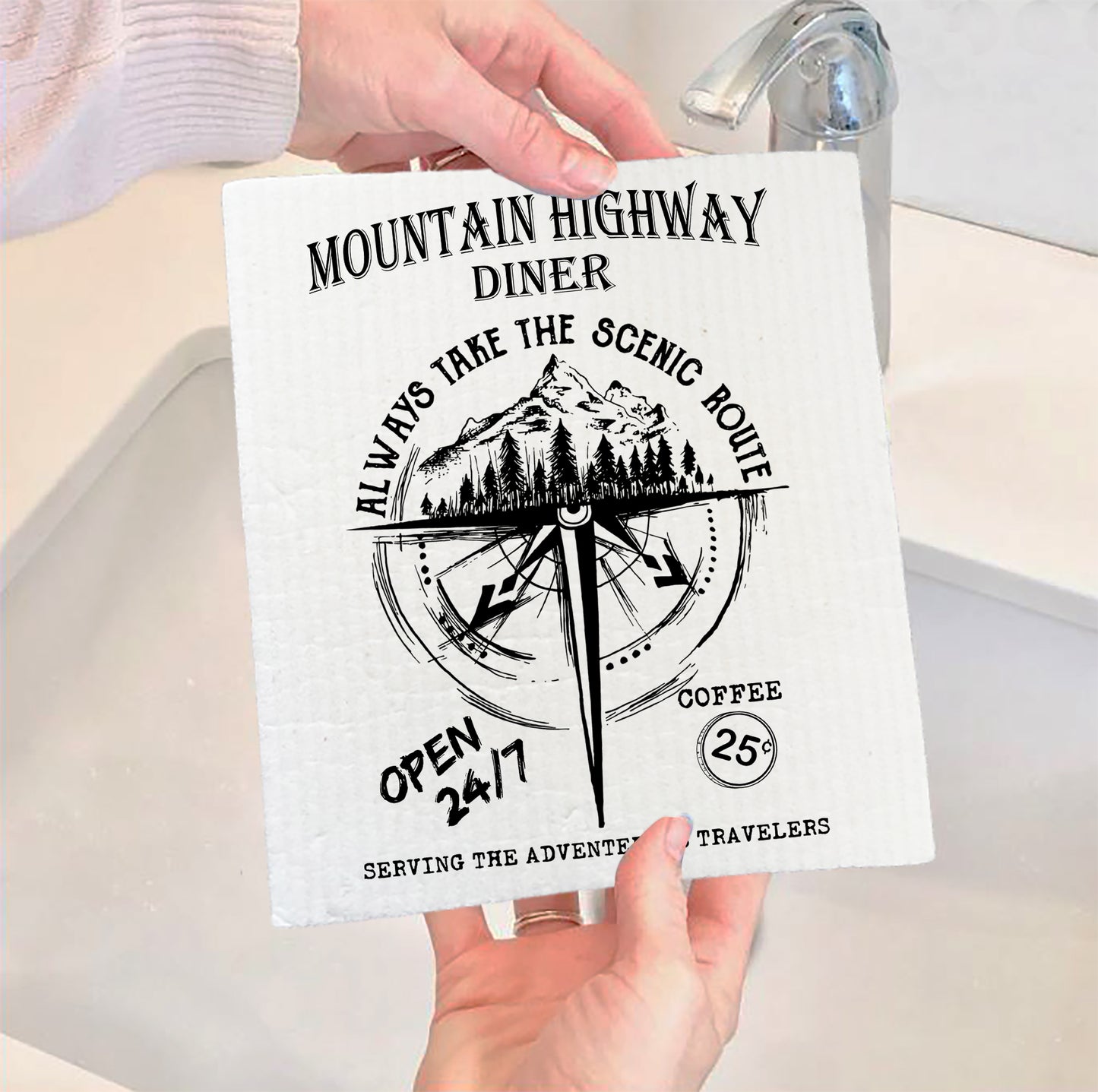 Moutain Highway Diner Always Take the Scenic Route Swedish Dish Cloth