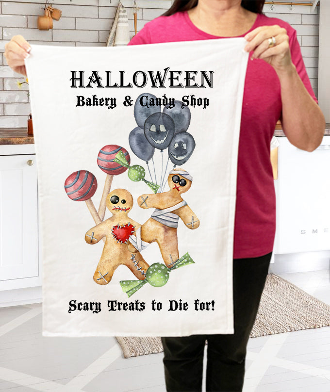 Happy Halloween Stacked Pumpkins Cotton Terry Towels Kitchen